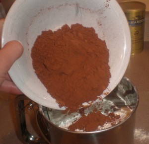 Adding cocoa to the flour